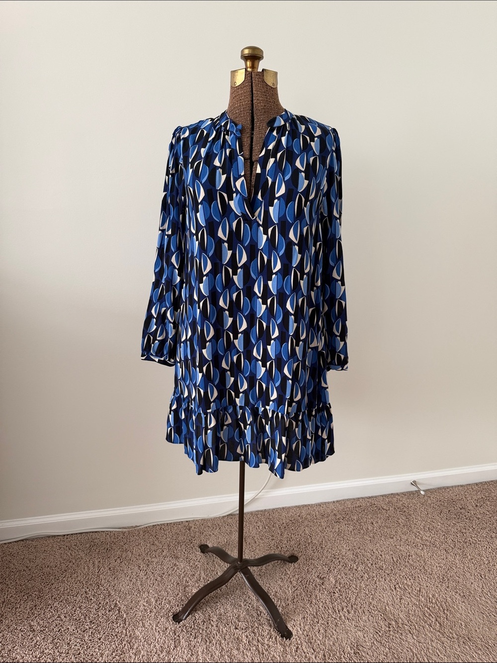 Zara Blue and White Geometric Mini Dress